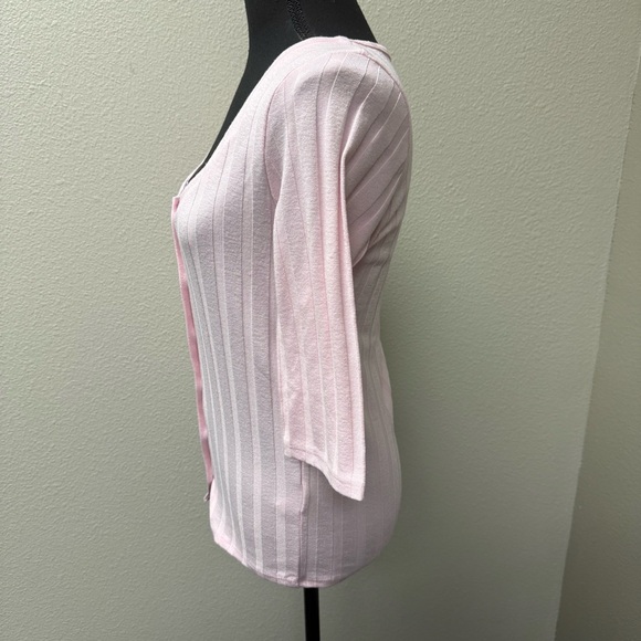 Free People Pink Ribbed Button Top L Boho Fitted Stretch Casual Chic - Picture 4 of 10